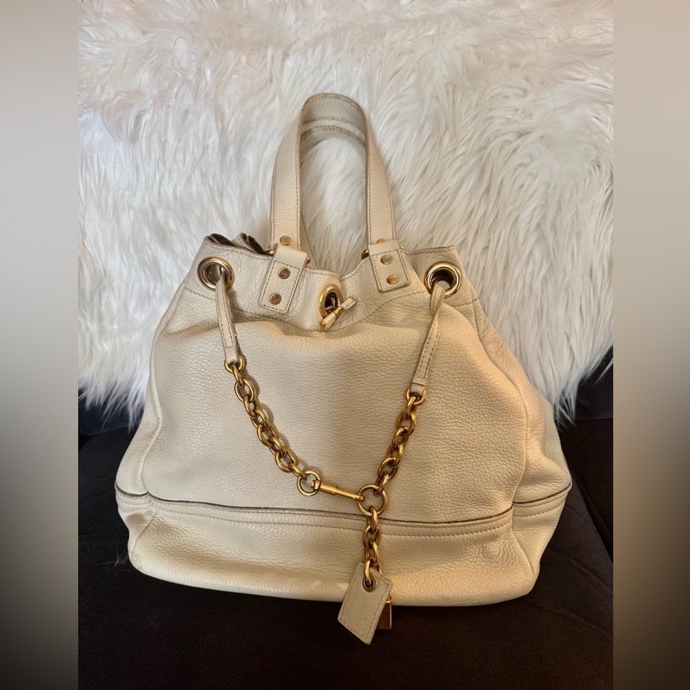 Yves Saint Laurent Off White Leather Bucket Bag